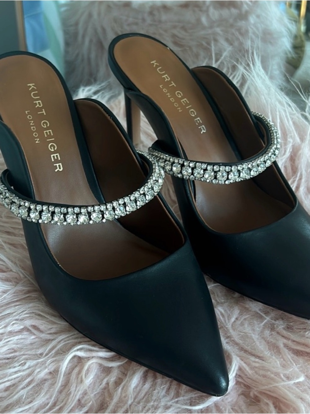 Kurt Geiger Black Rhinestone-Embellished Mule Heels. Size 9 - Picture 2 of 4